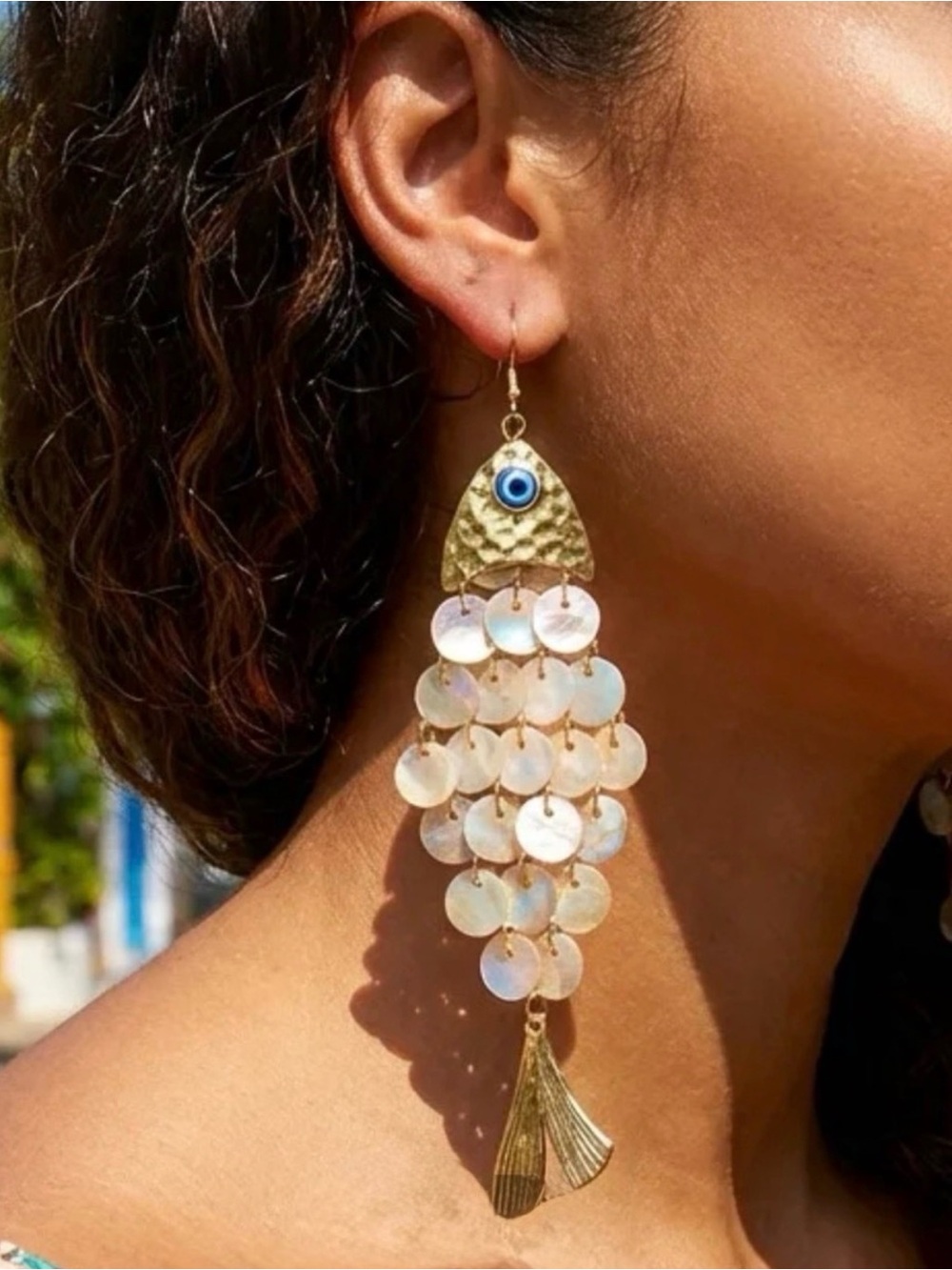 Gold and Pearl Fish Drop Earrings